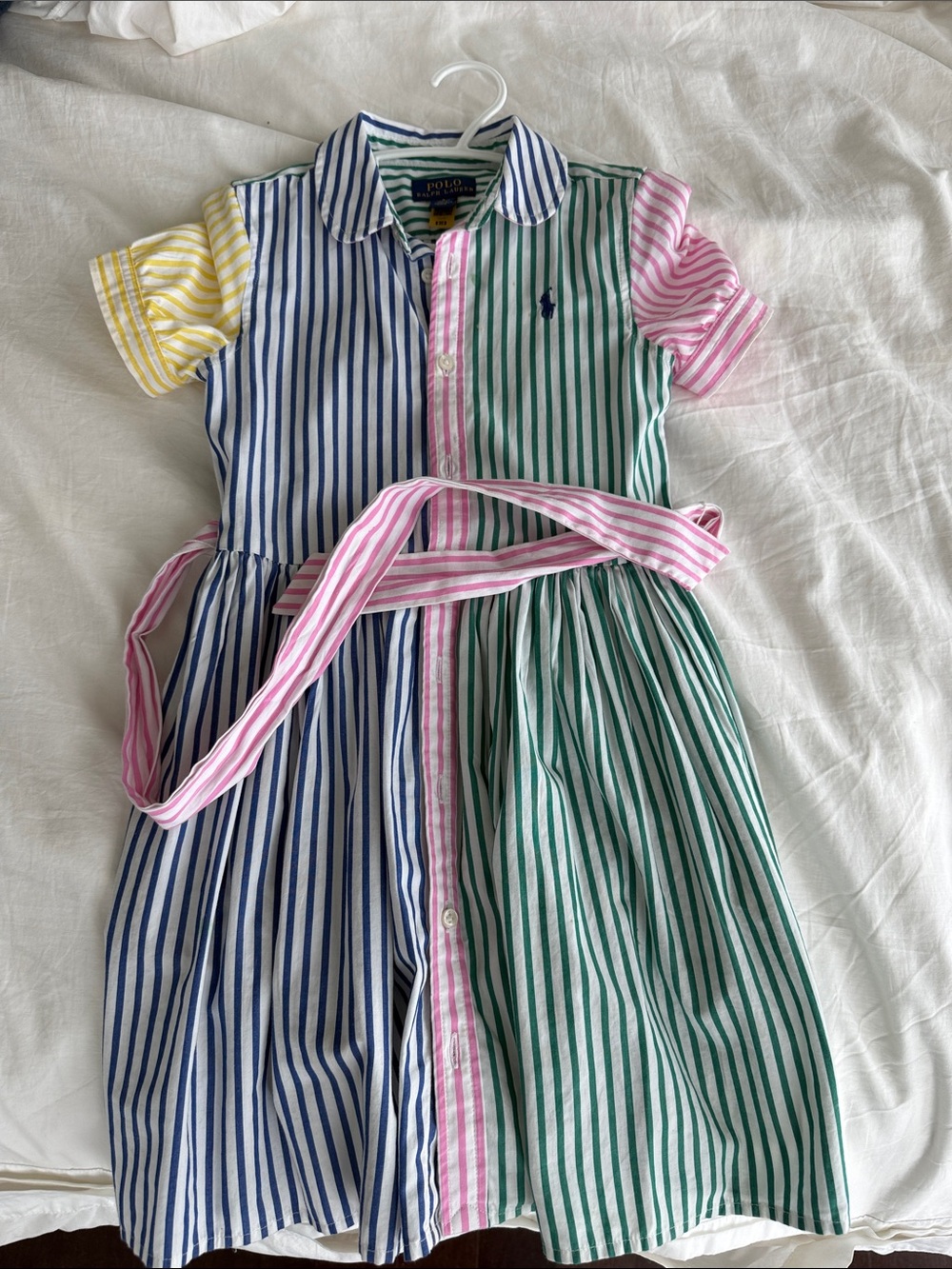 Polo by Ralph Lauren Girls' Multi-Stripe Shirt Dress - Pink, Blue, Green